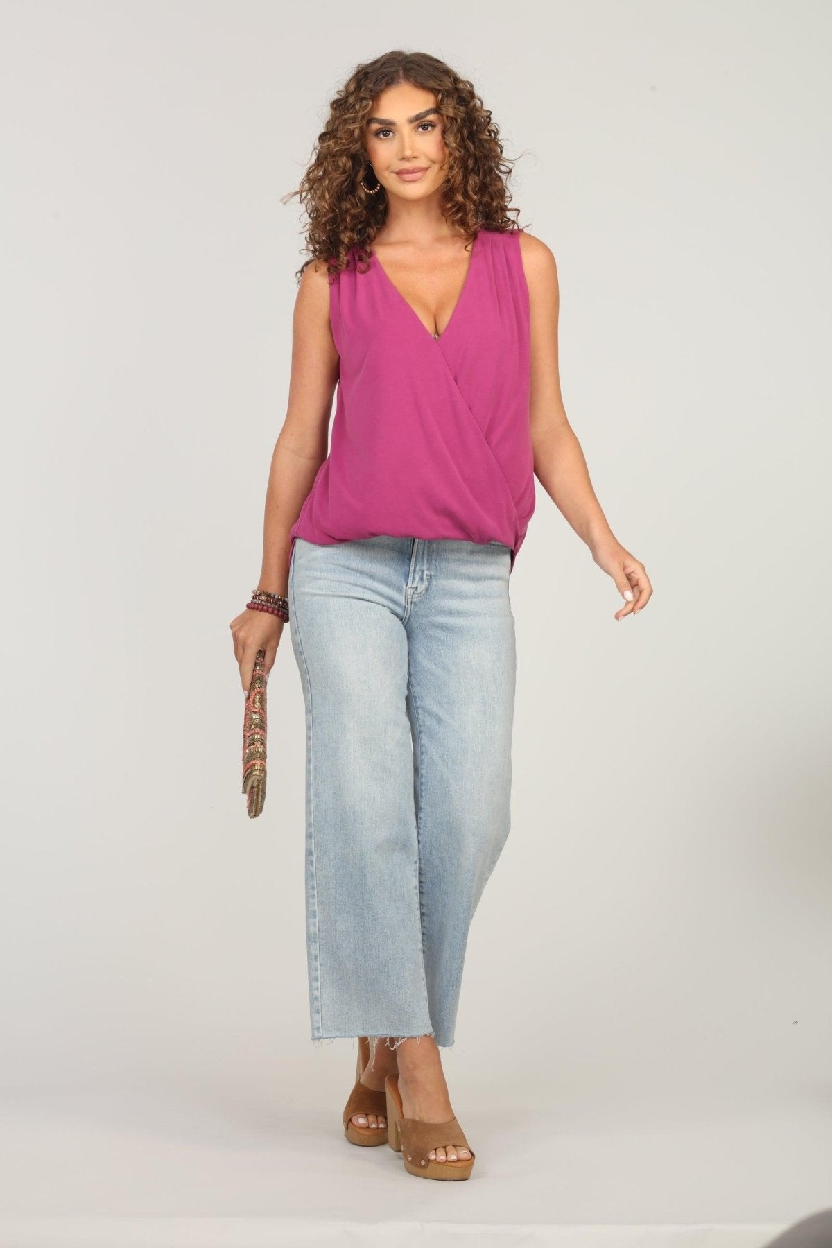The Everyday Cupro Surplice Tank - Berry