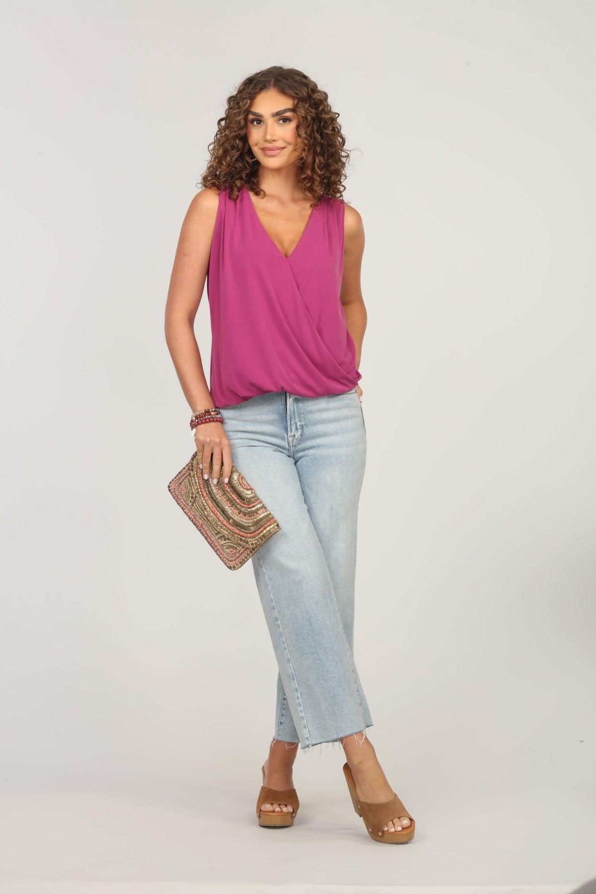 The Everyday Cupro Surplice Tank - Berry