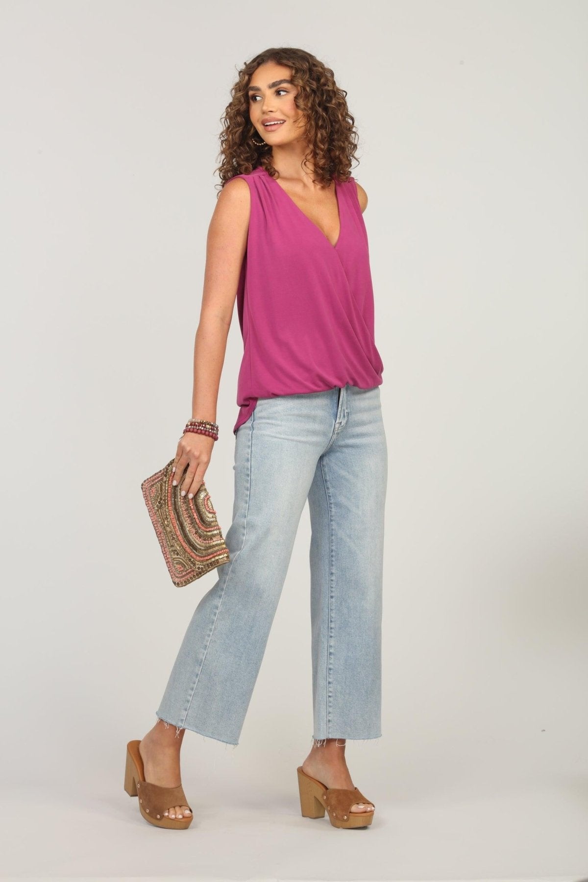 The Everyday Cupro Surplice Tank - Berry