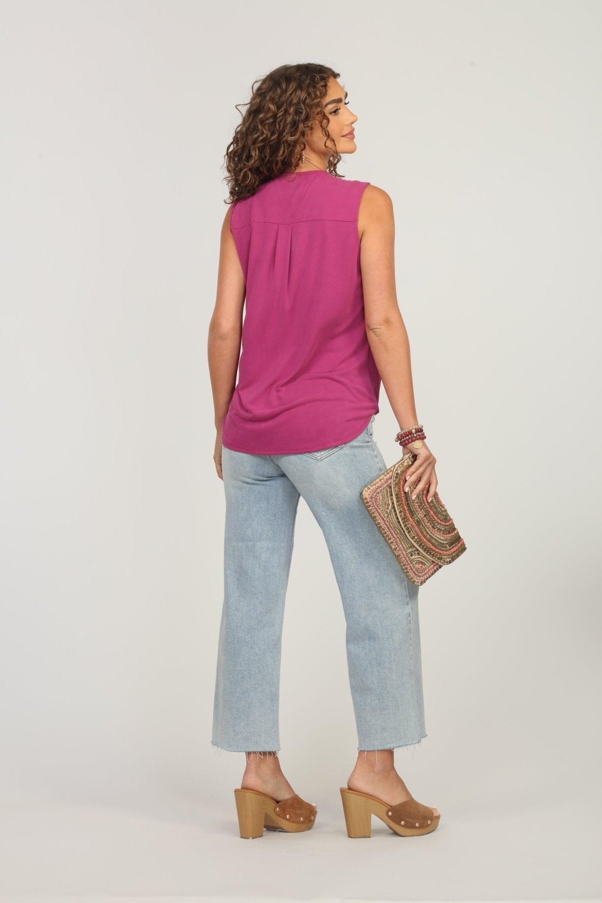The Everyday Cupro Surplice Tank - Berry