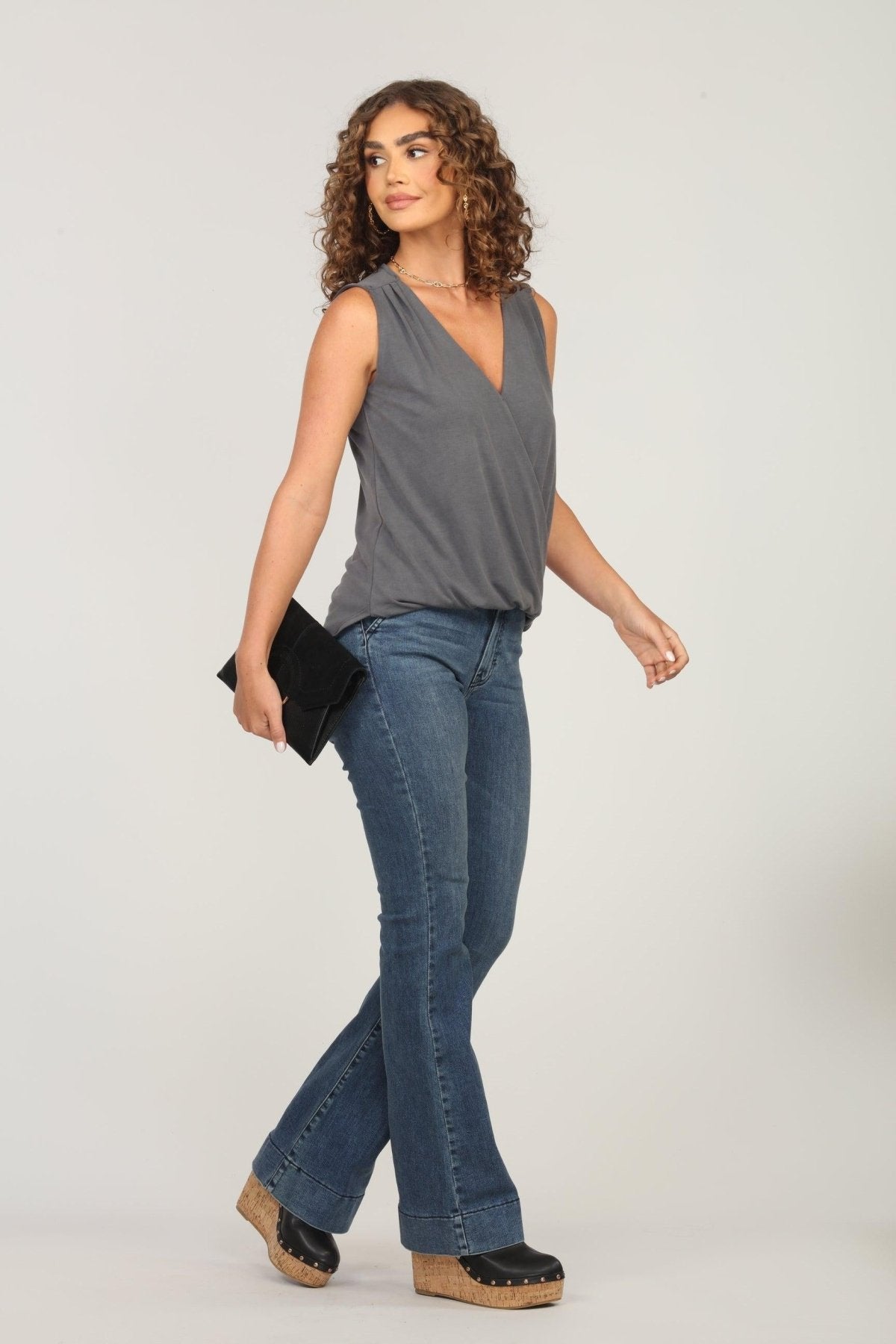 The Everyday Cupro Surplice Tank - Charcoal