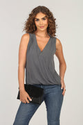 The Everyday Cupro Surplice Tank - Charcoal