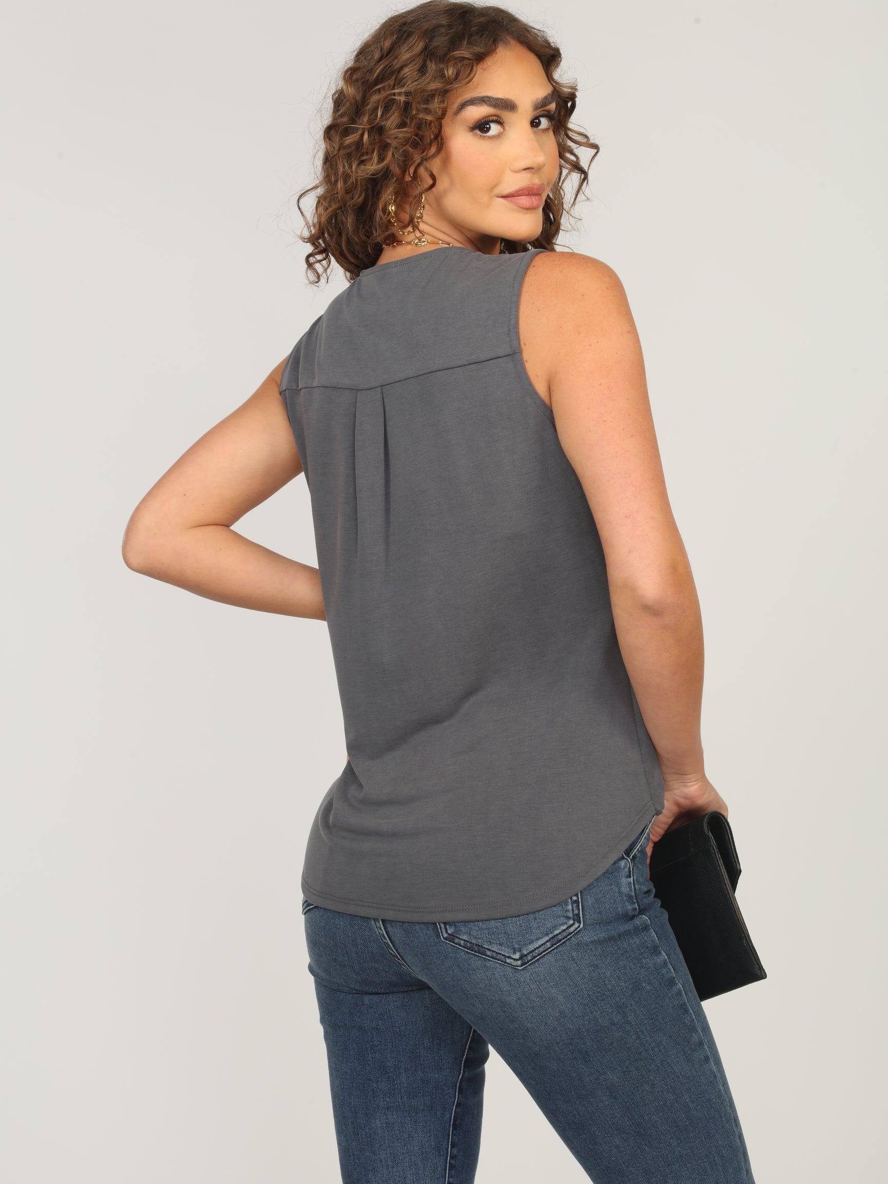 The Everyday Cupro Surplice Tank - Charcoal
