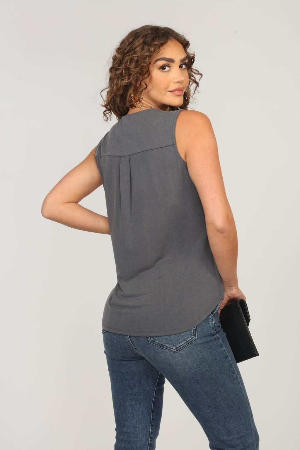 The Everyday Cupro Surplice Tank - Charcoal