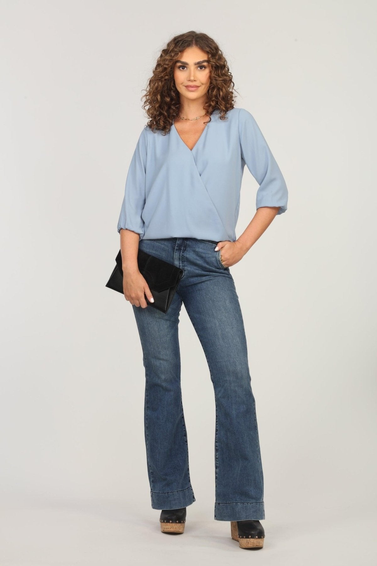 Powder Blue Surplice Blouse-FINAL SALE