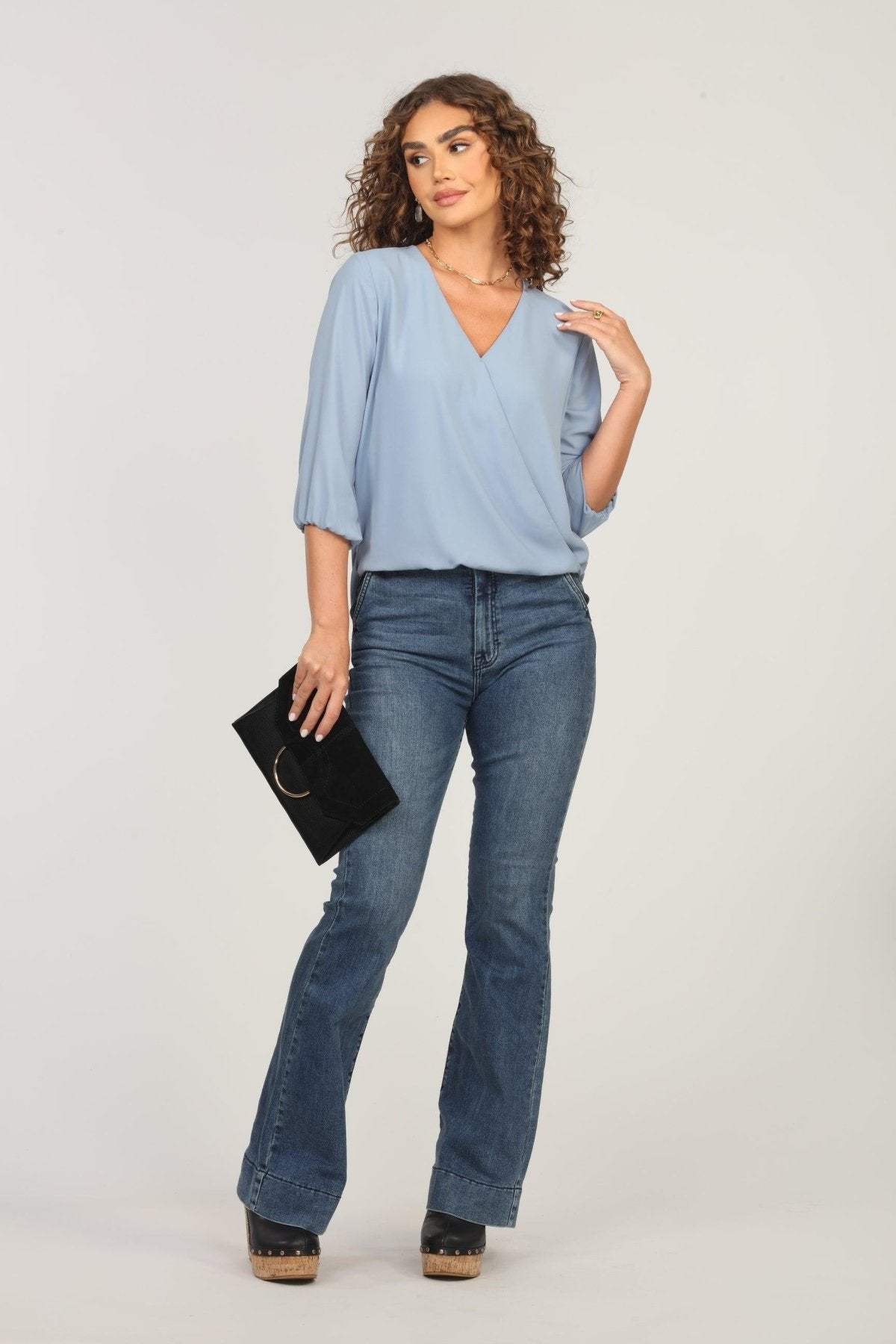 Powder Blue Surplice Blouse-FINAL SALE