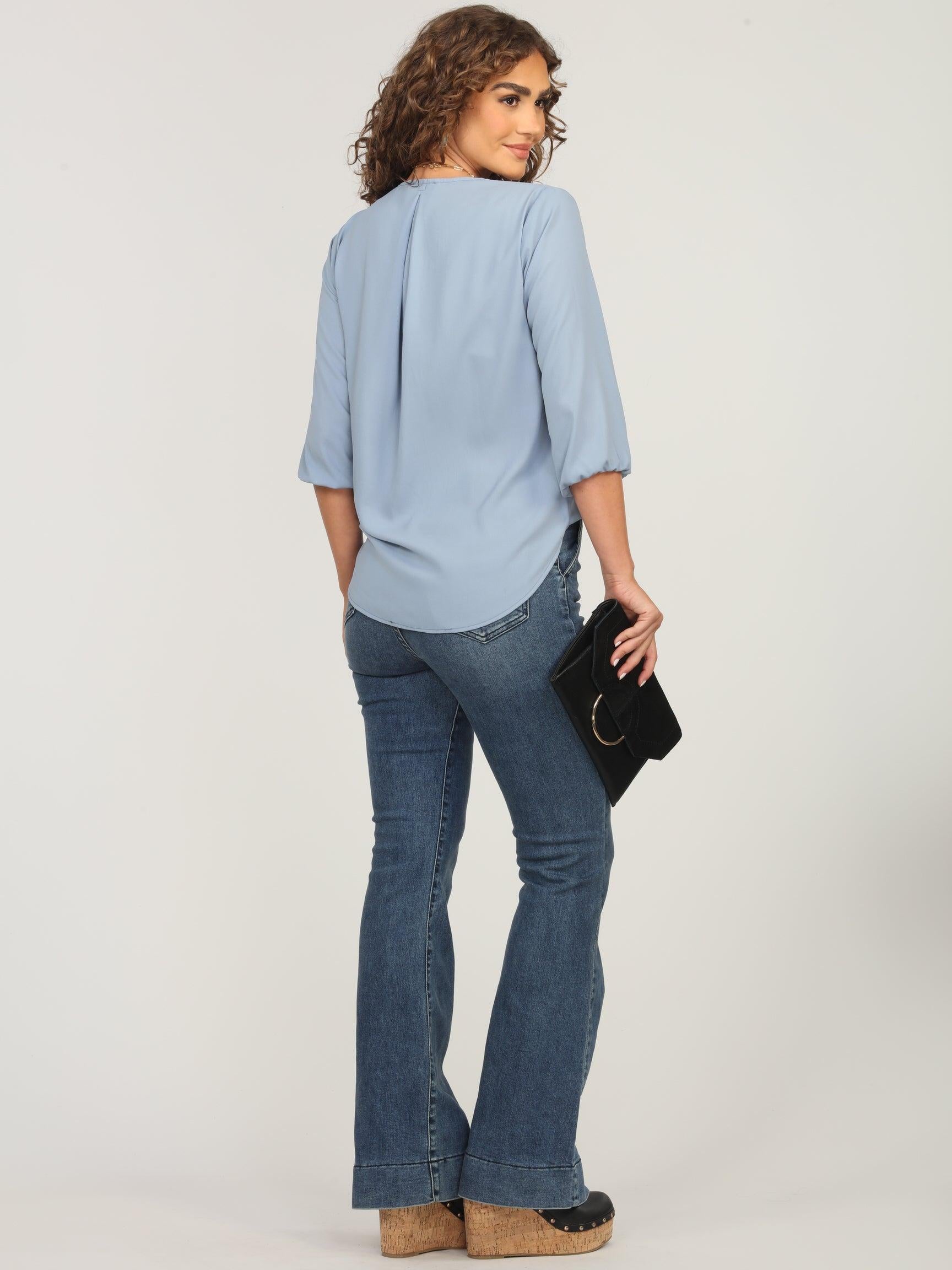 Powder Blue Surplice Blouse-BEST SELLER