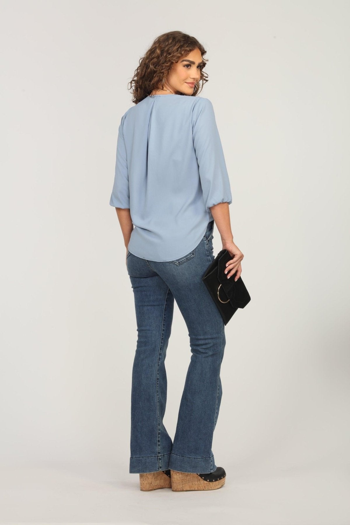Powder Blue Surplice Blouse-FINAL SALE