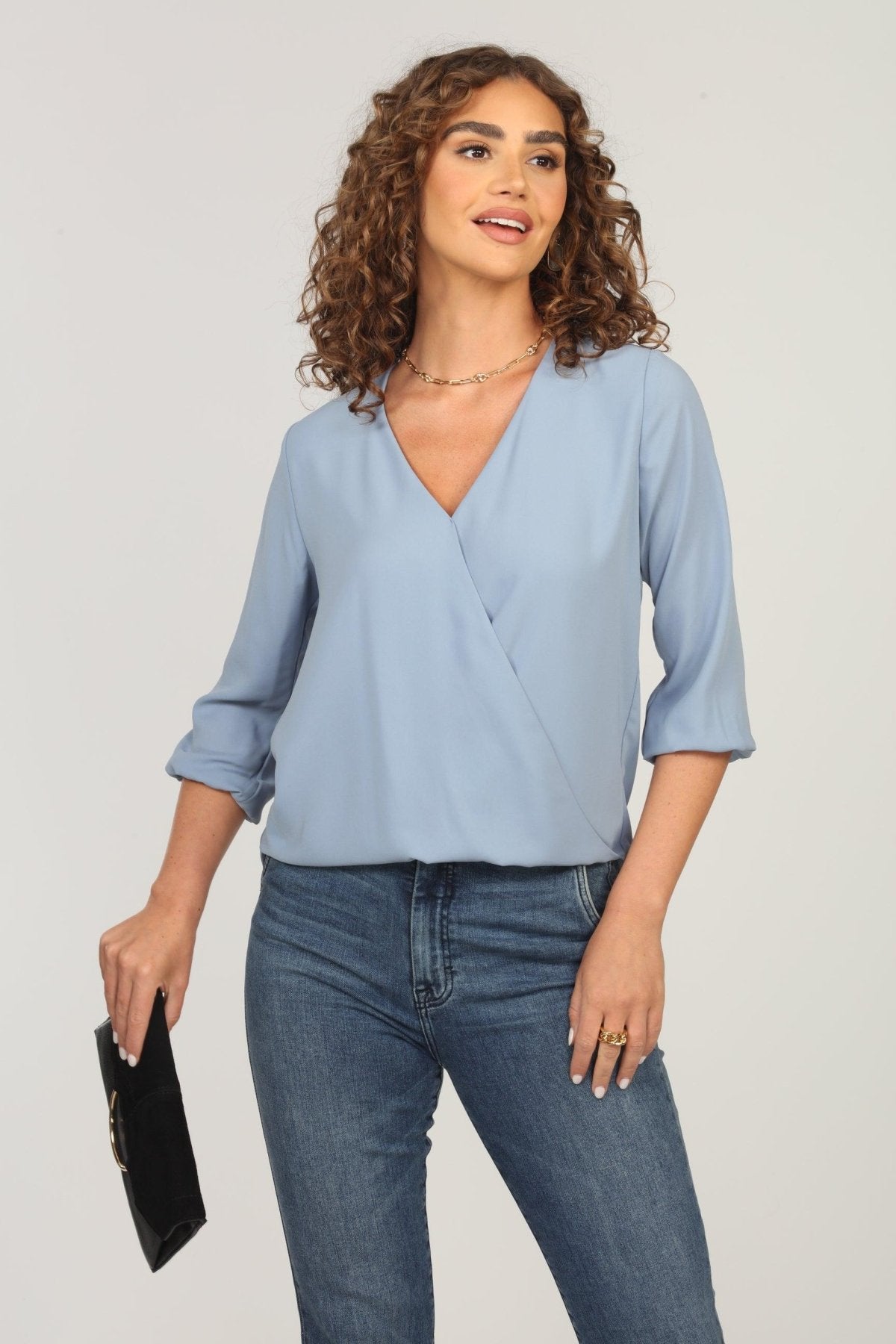 Powder Blue Surplice Blouse-FINAL SALE