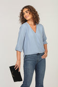 Powder Blue Surplice Blouse-FINAL SALE