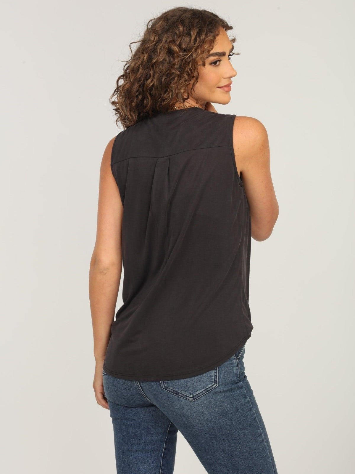 The Everyday Cupro Surplice Tank-Black-BEST SELLER