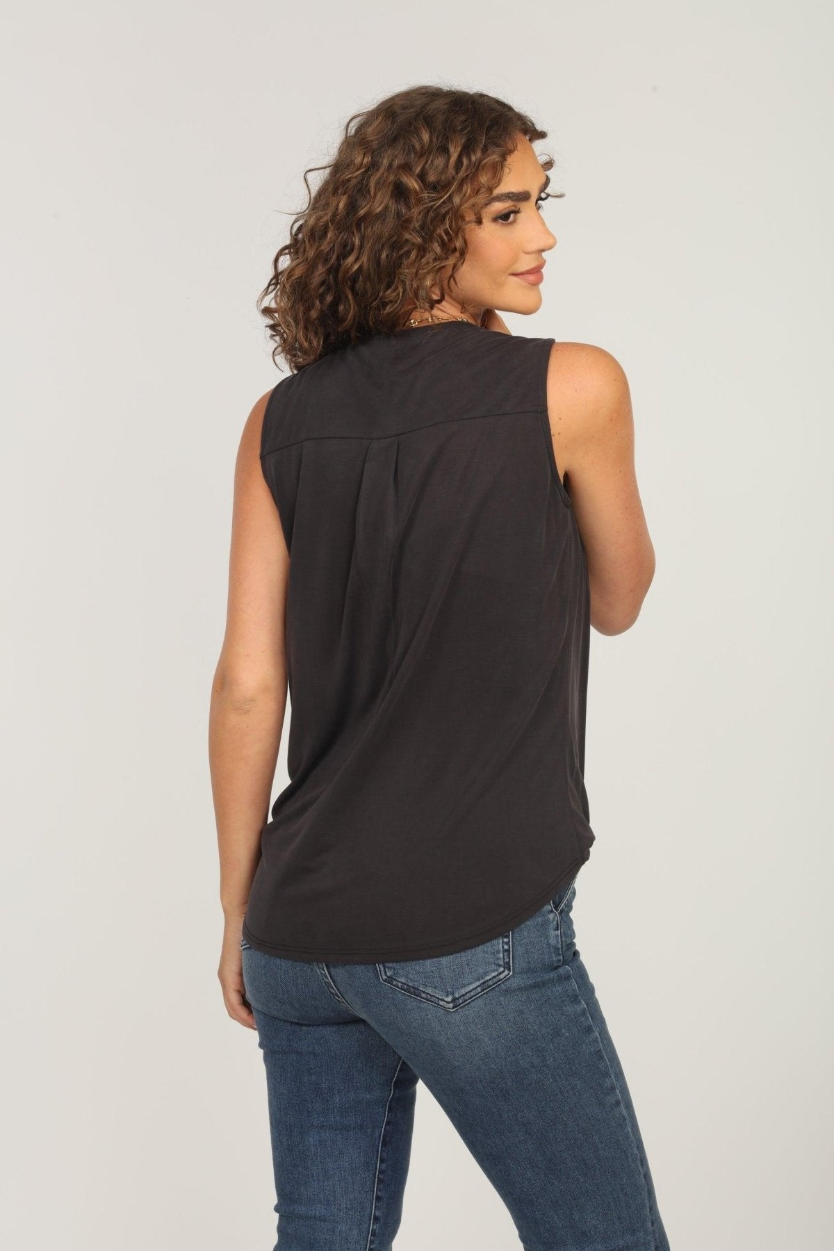 The Everyday Cupro Surplice Tank-Black-BEST SELLER
