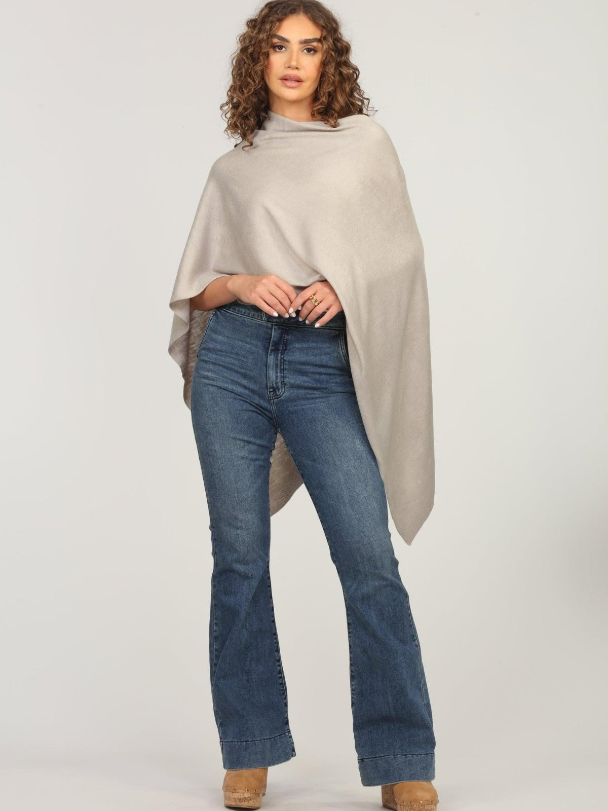 Light Tan Throw-On Poncho-BEST SELLER