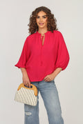 Strawberry Split-Neck Blouse-FINAL SALE