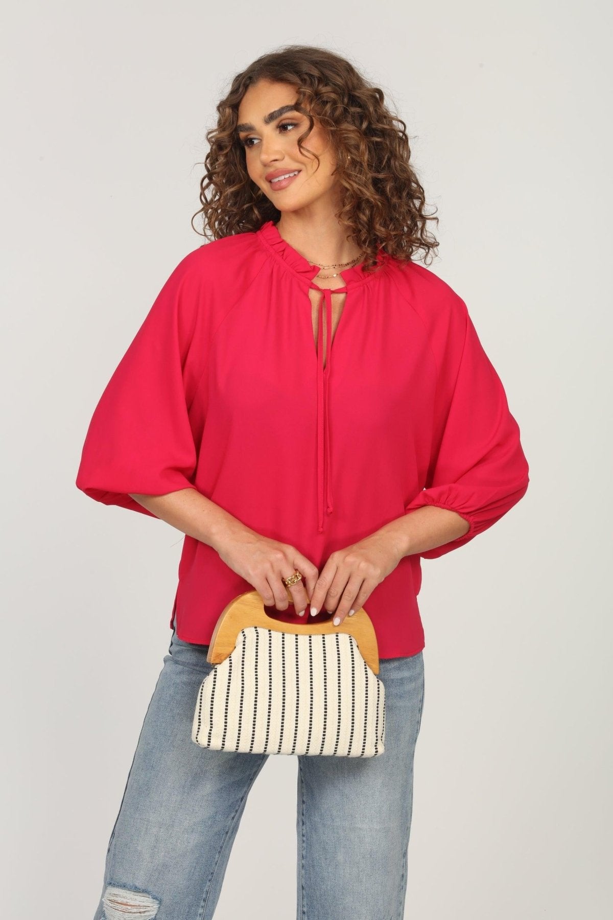 Strawberry Split-Neck Blouse-FINAL SALE