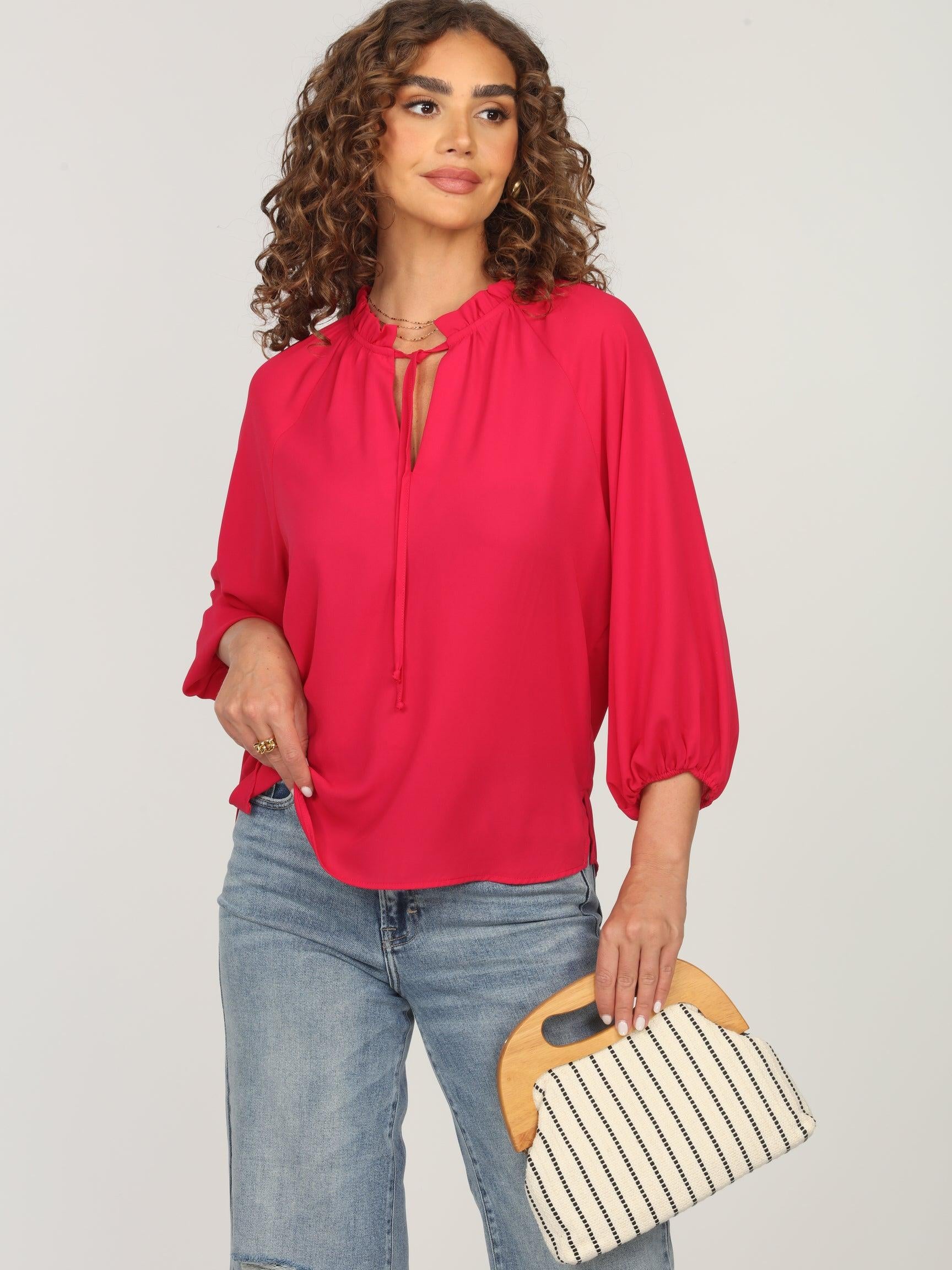 Strawberry Split-Neck Blouse-FINAL SALE