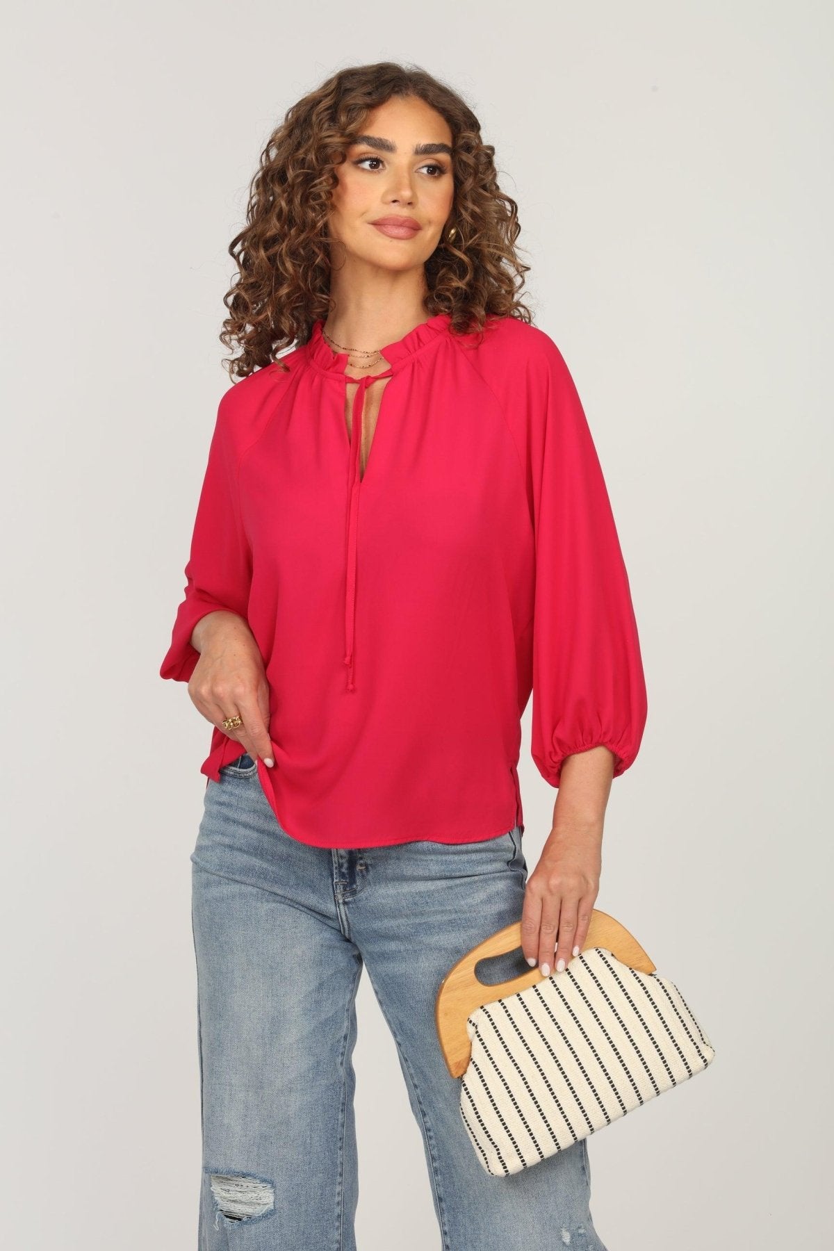 Strawberry Split-Neck Blouse-FINAL SALE