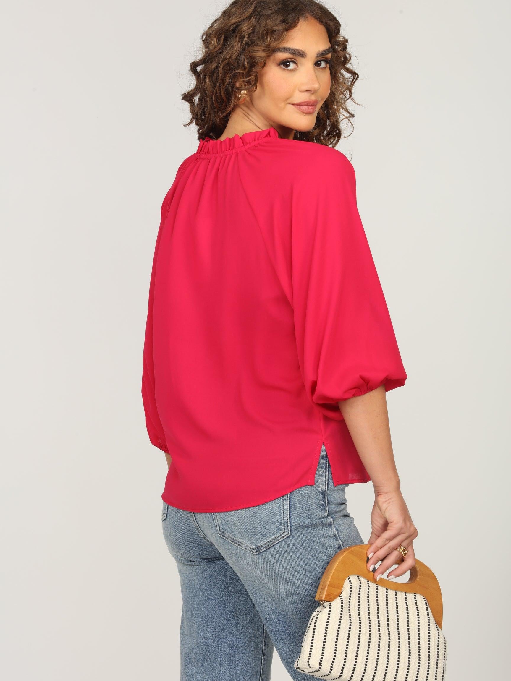 Strawberry Split-Neck Blouse-FINAL SALE