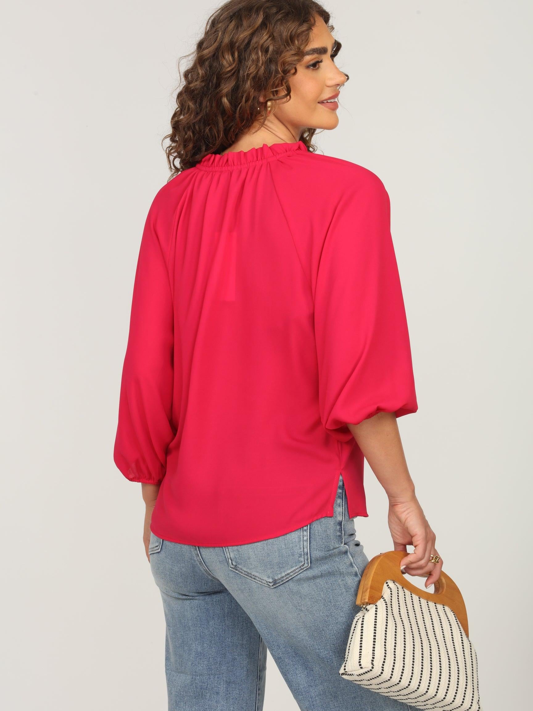 Strawberry Split-Neck Blouse-FINAL SALE