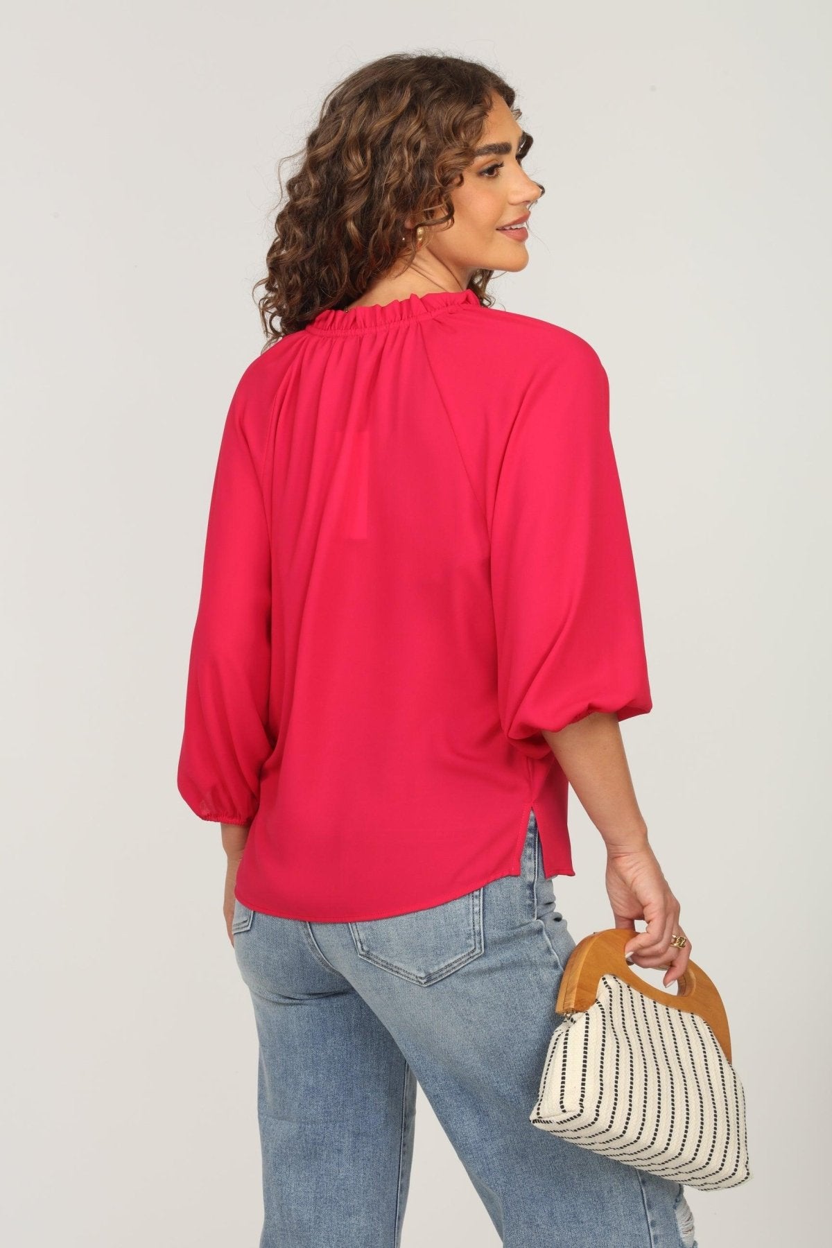 Strawberry Split-Neck Blouse-FINAL SALE