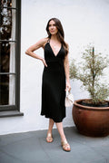 Black Double Tie Halter Midi Dress- FINAL SALE
