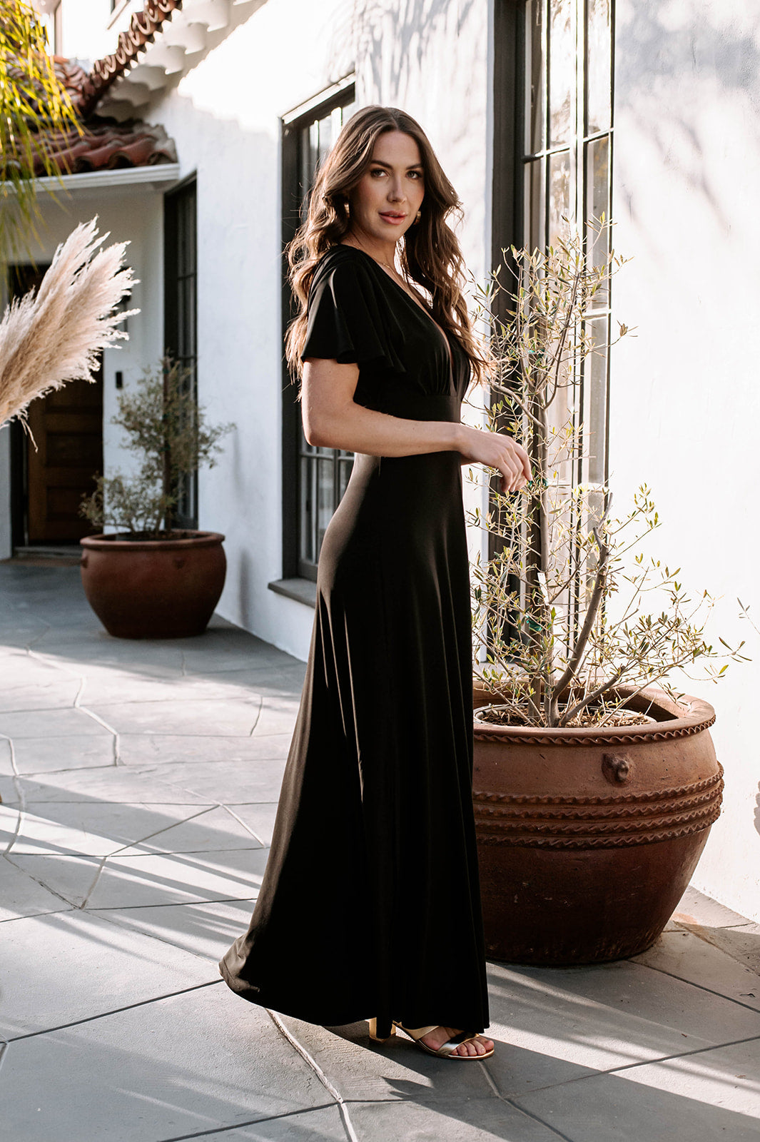 Black flutter clearance sleeve maxi dress