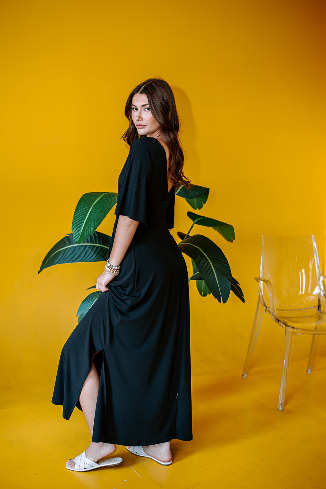 Black Stretch Kimono Sleeve Maxi Dress - FINAL SALE