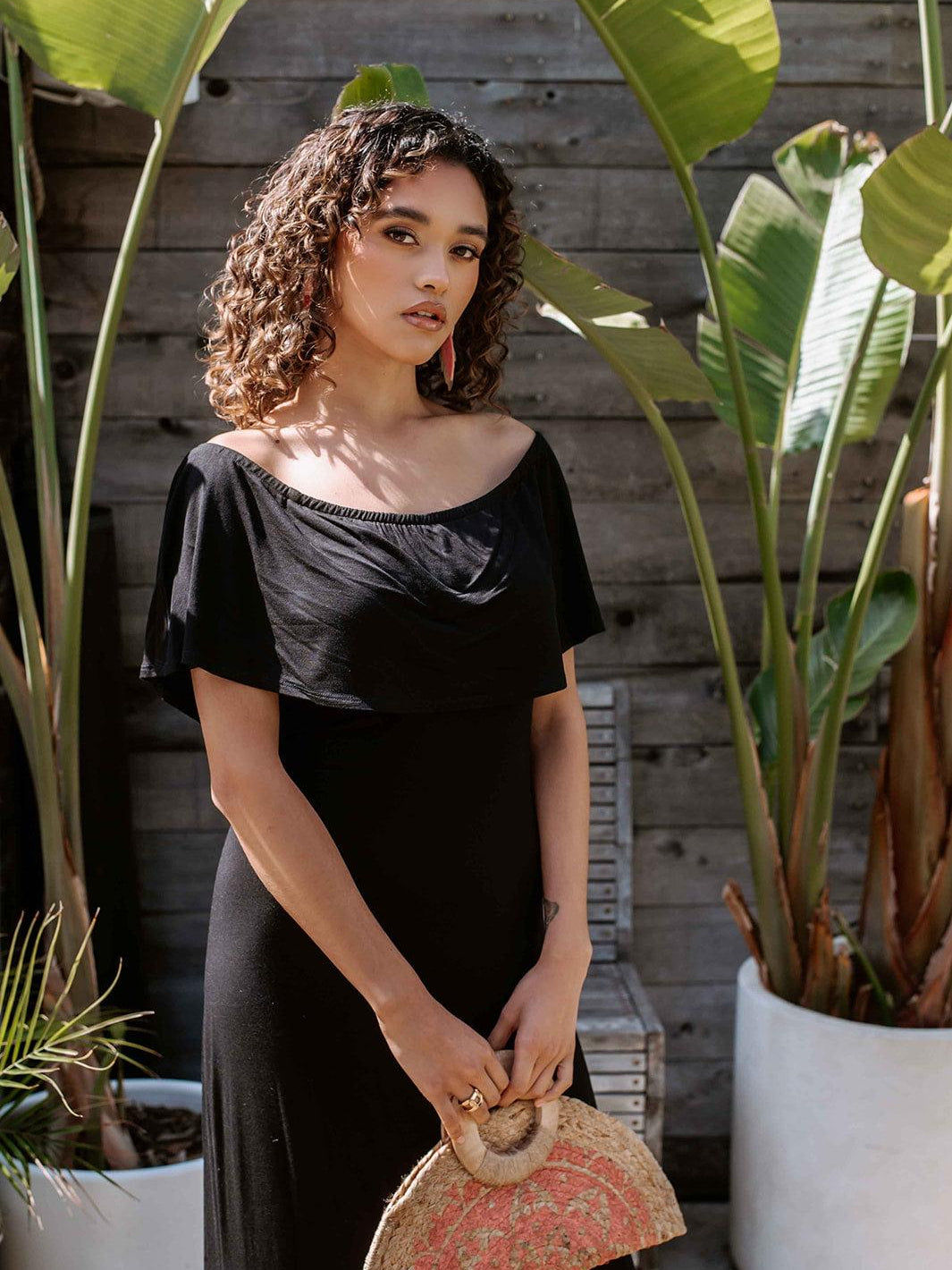 Black Jersey OTS Maxi Dress-FINAL SALE