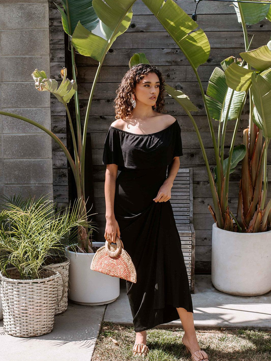 Black Jersey OTS Maxi Dress-FINAL SALE