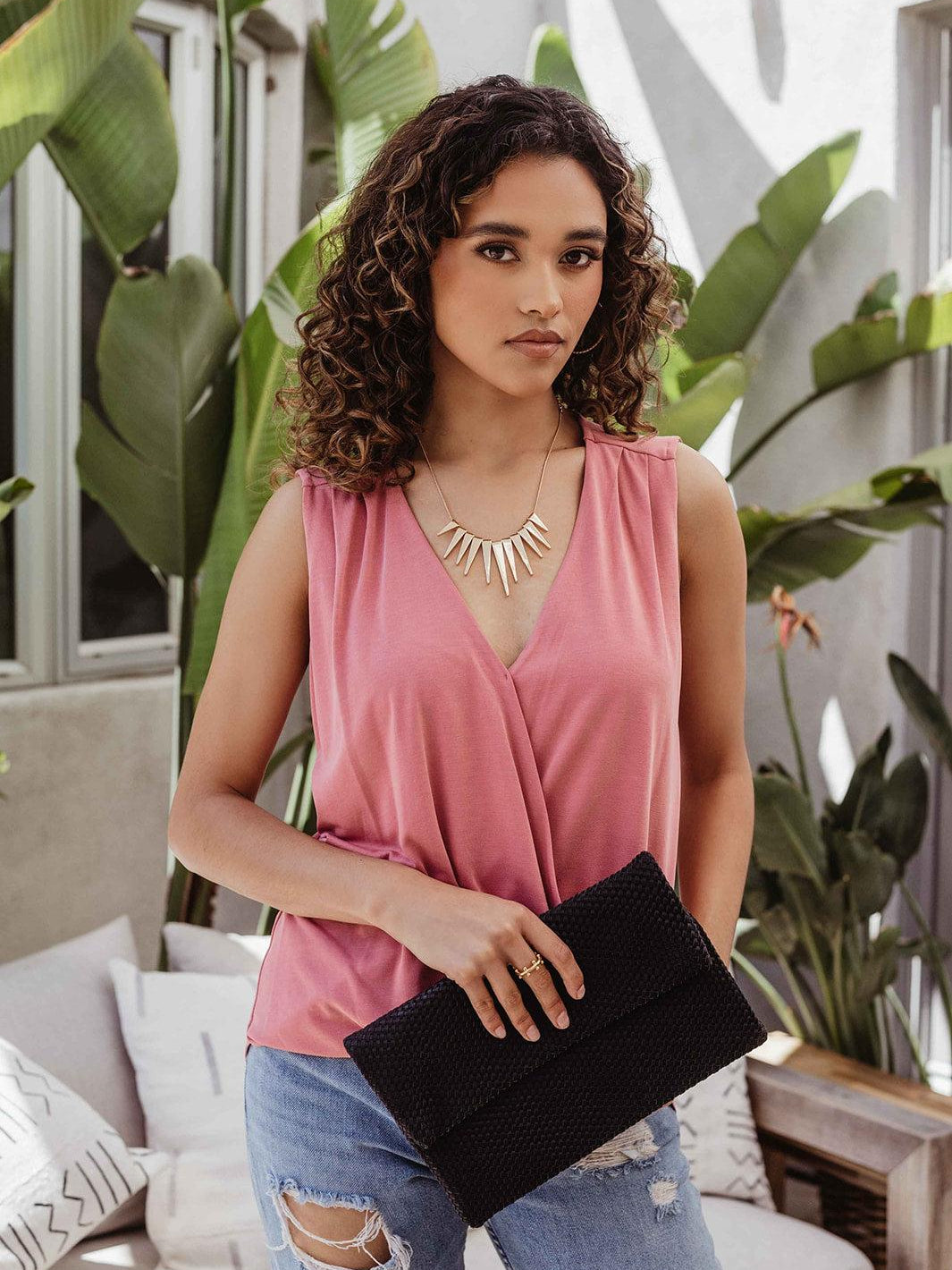 The Everyday Cupro Surplice Tank - Light Marsala