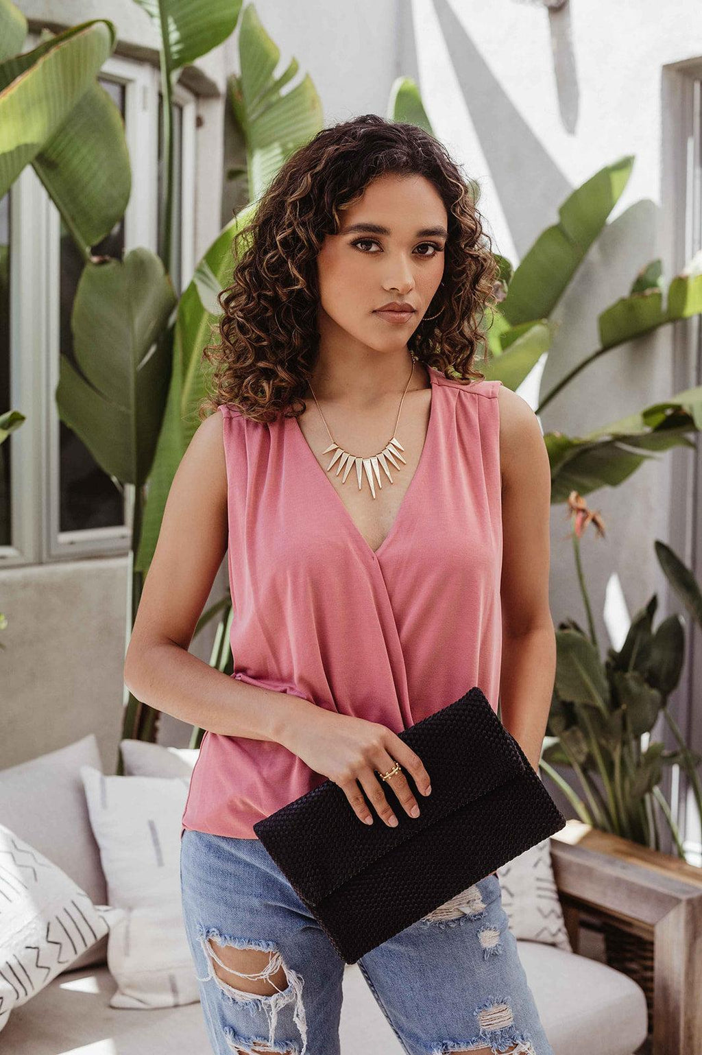 The Everyday Cupro Surplice Tank - Light Marsala