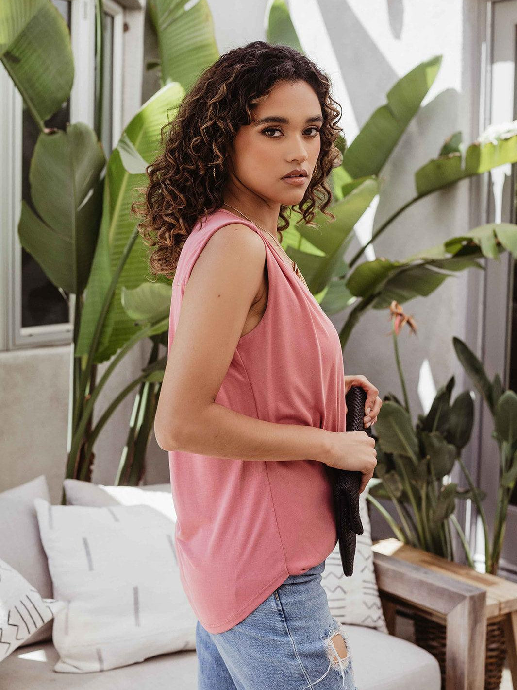 The Everyday Cupro Surplice Tank - Light Marsala
