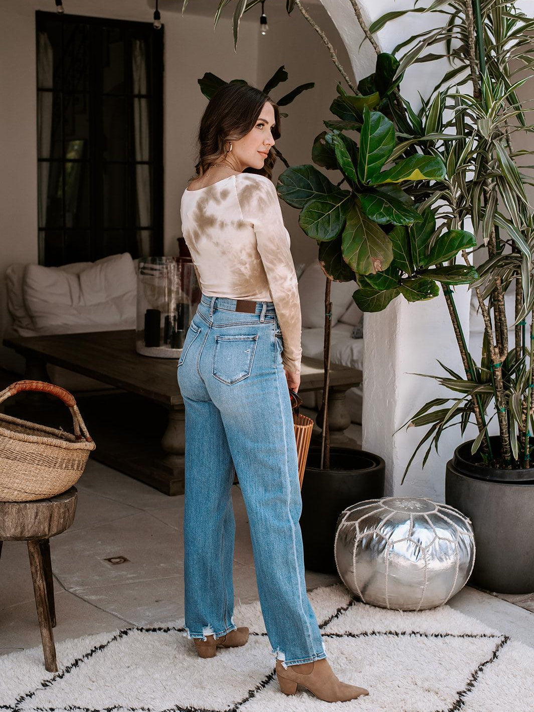 Sand Tie Dye Long Sleeve Square-Neck Top-FINAL SALE