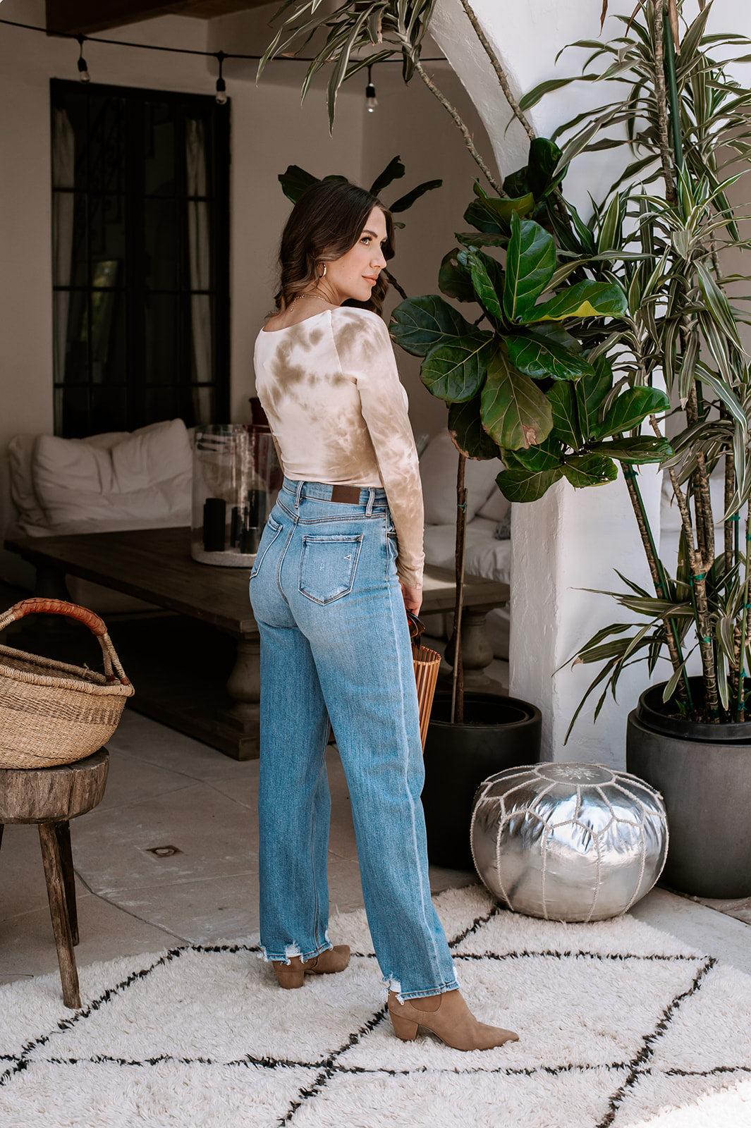 Sand Tie Dye Long Sleeve Square-Neck Top-FINAL SALE