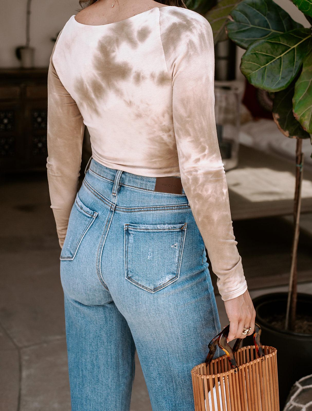 Sand Tie Dye Long Sleeve Square-Neck Top-FINAL SALE