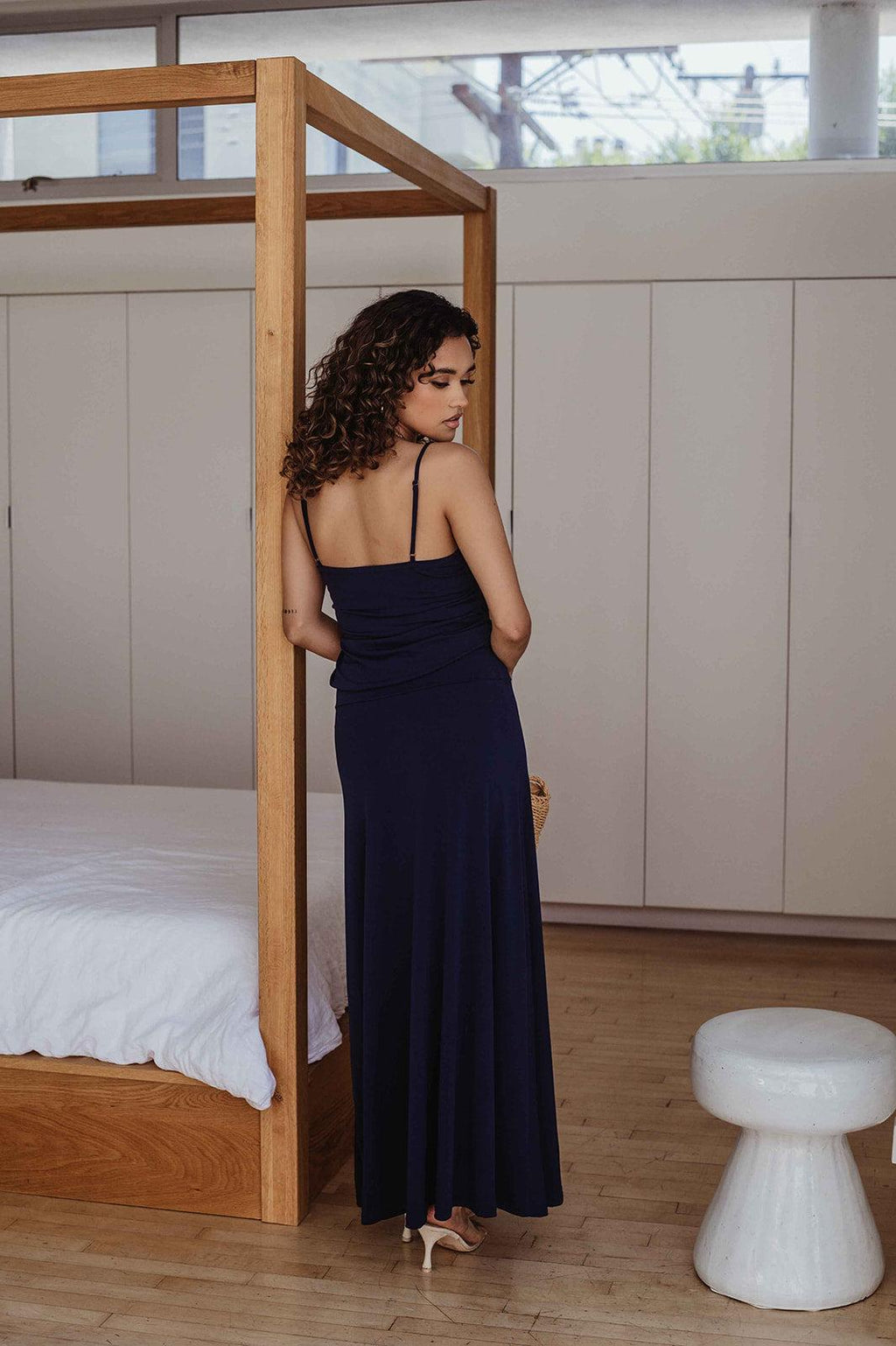 Navy Stretch Drop Waist Maxi Dress-BEST SELLER