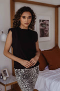 Black Cotton Tshirt with Shoulder Pads-FINAL SALE