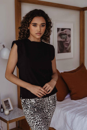 Black Cotton Tshirt with Shoulder Pads-FINAL SALE