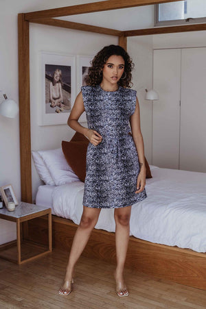 Grey Snake Print Dress with Shoulder Pads - FINAL SALE