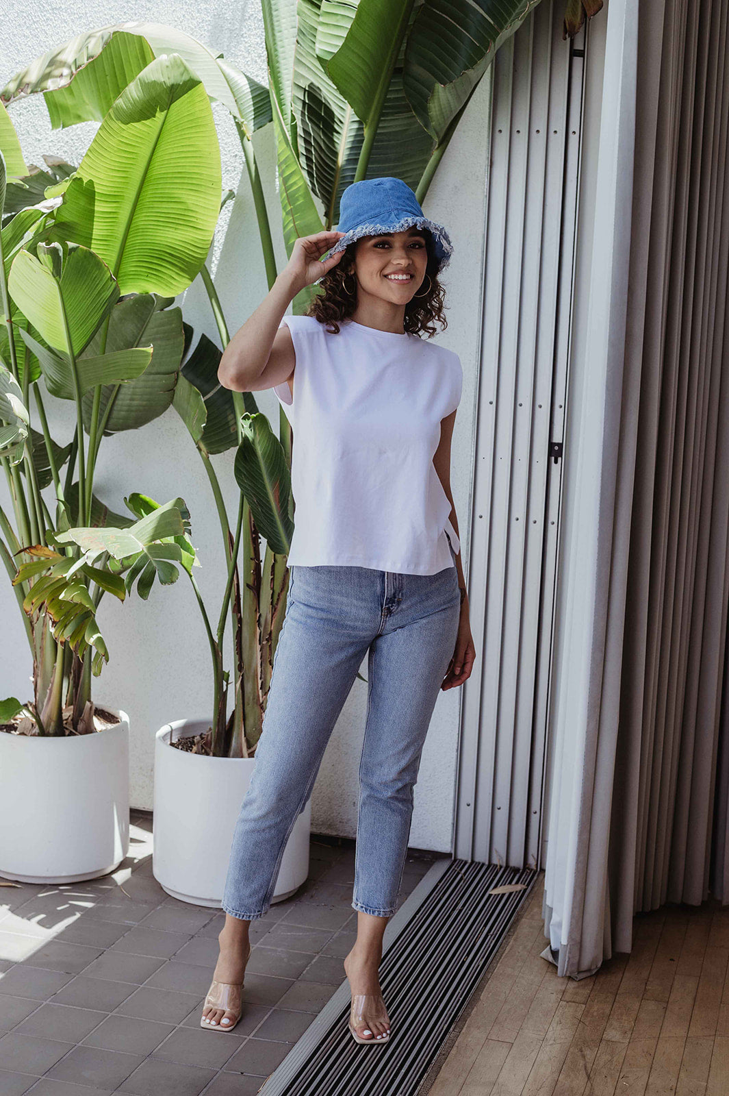 White Cotton Tshirt with Shoulder Pads - FINAL SALE