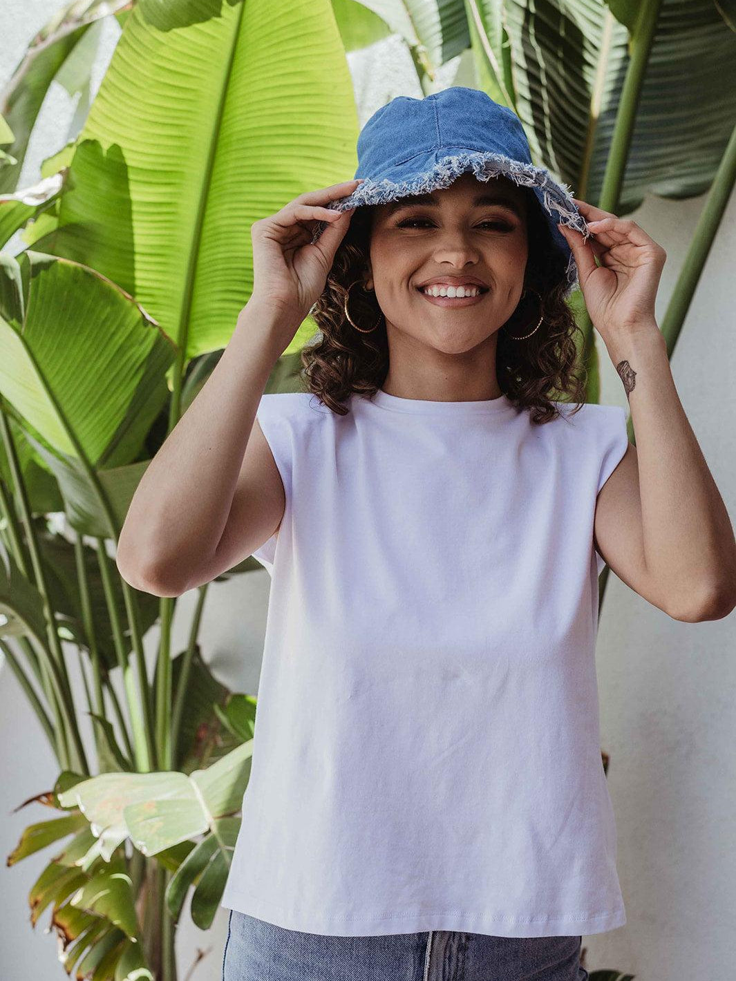 White Cotton Tshirt with Shoulder Pads - FINAL SALE
