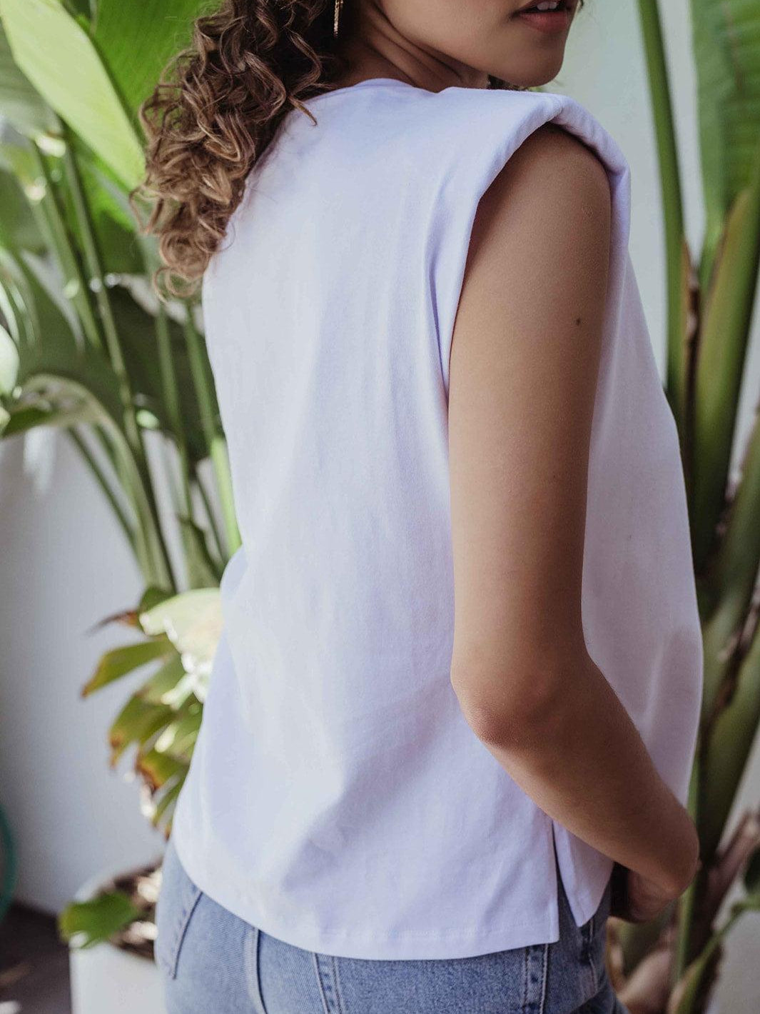 White Cotton Tshirt with Shoulder Pads - FINAL SALE