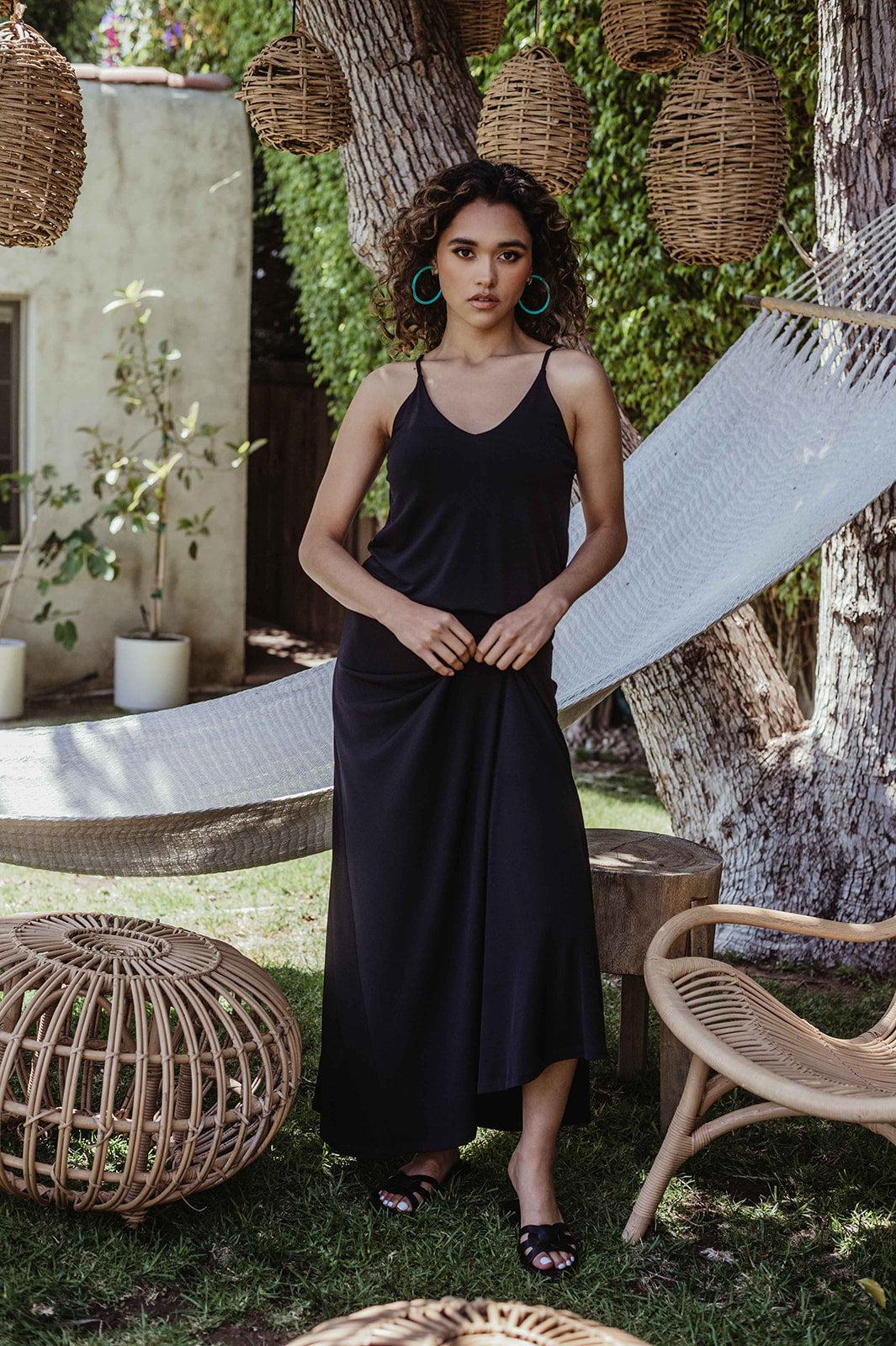 Black Stretch Drop Waist Maxi Dress-BEST SELLER