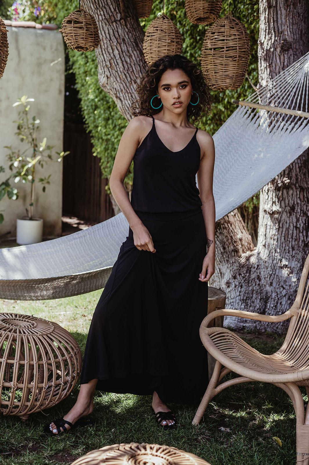 Black Stretch Drop Waist Maxi Dress-BEST SELLER