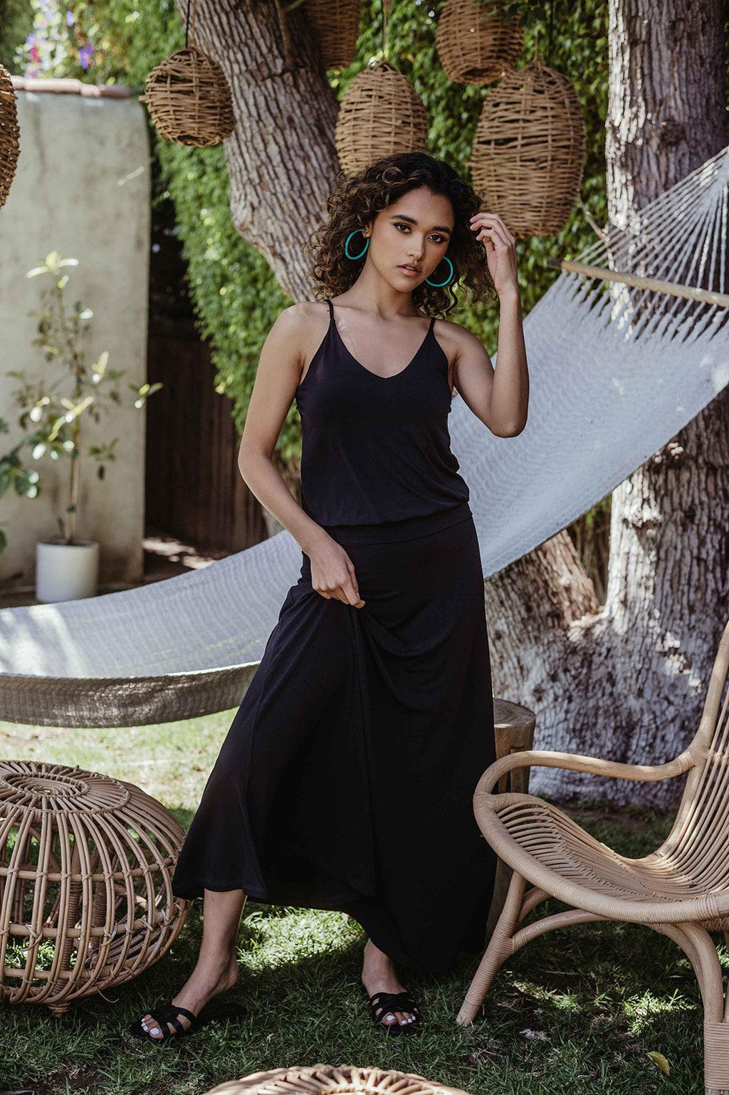 Black Stretch Drop Waist Maxi Dress-BEST SELLER