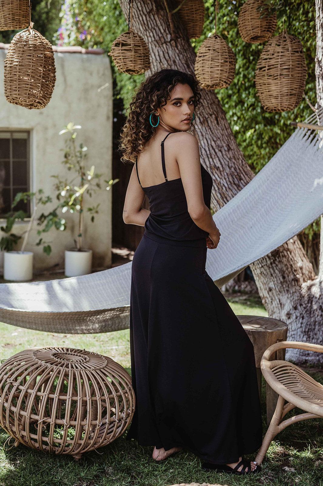 Black Stretch Drop Waist Maxi Dress-BEST SELLER