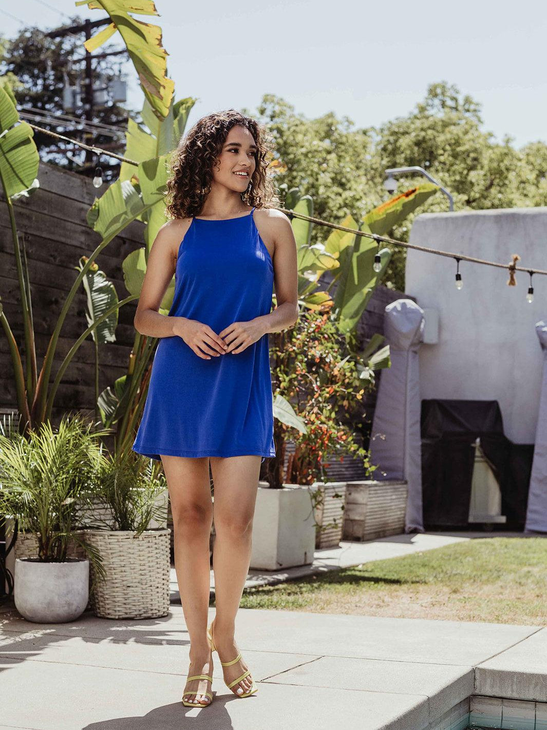 Cobalt Cupro Hi-Neck Tank Dress - FINAL SALE
