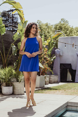 Cobalt Cupro Hi-Neck Tank Dress - FINAL SALE