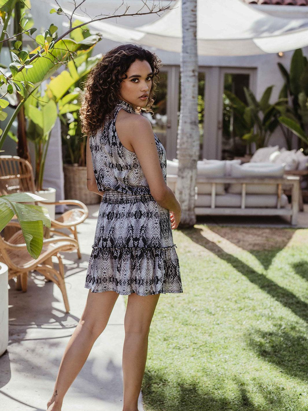 Boa Snake Print Smocked Stretch Skirt - FINAL SALE