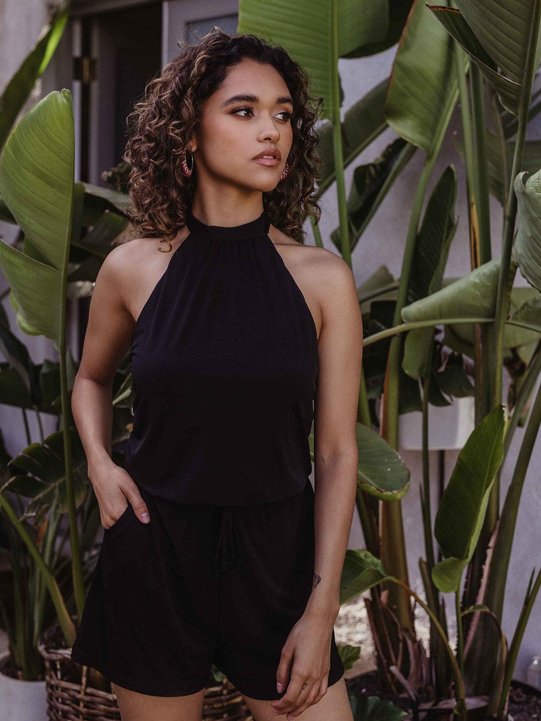 Black Stretch Halter Romper-BEST SELLER